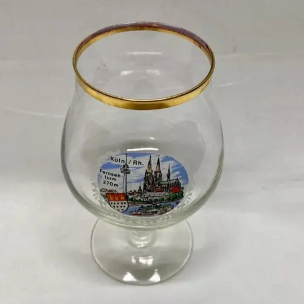 Vintage Koln/Rh. Fernseh Turm 270m City Scene Elegant Goblet Drinking Glass‎ EUC